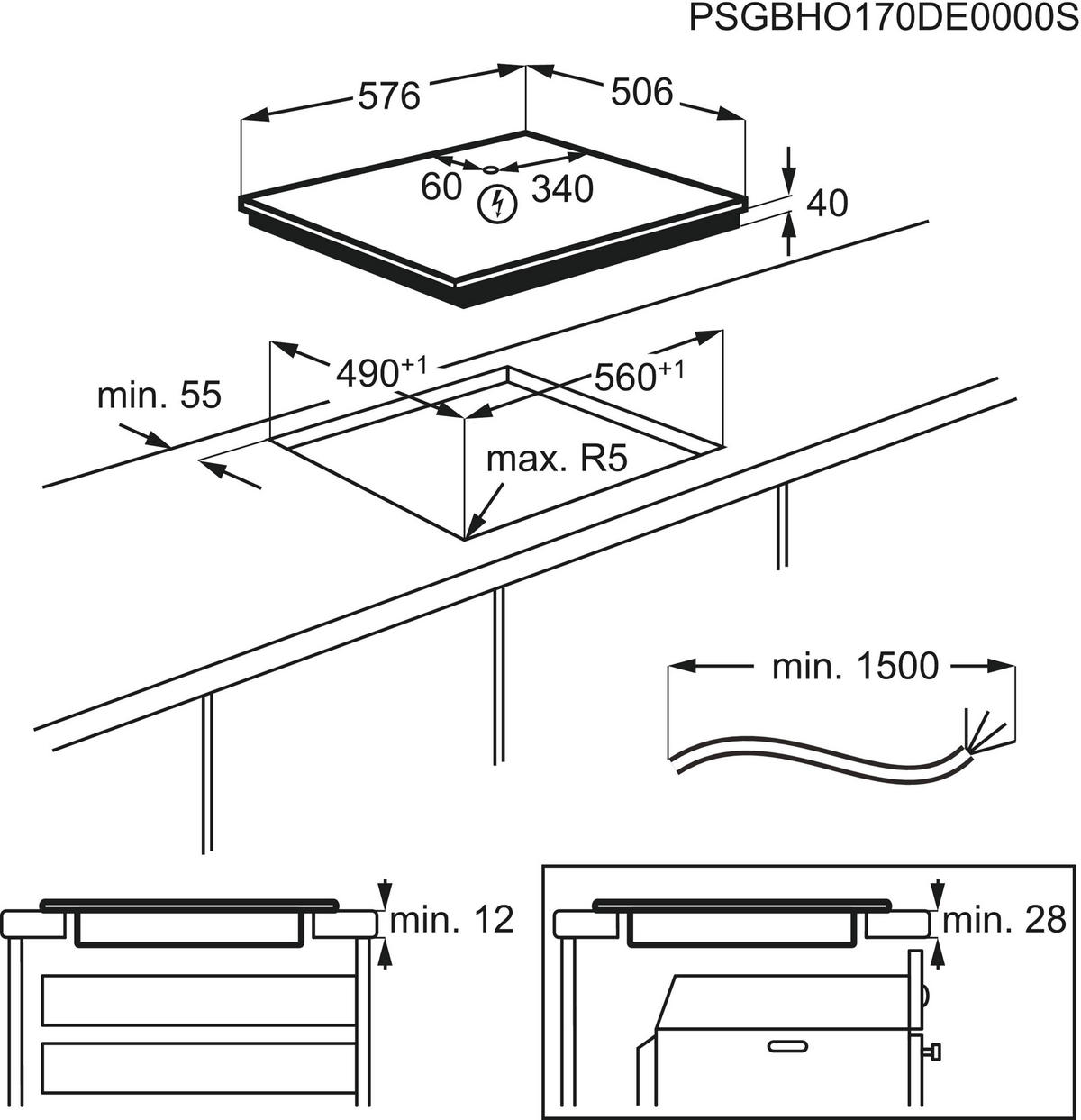 PLOČA EHF6342XOK - crna, Design, staklo/metal (57,6/3,8/51,6cm) - Electrolux
