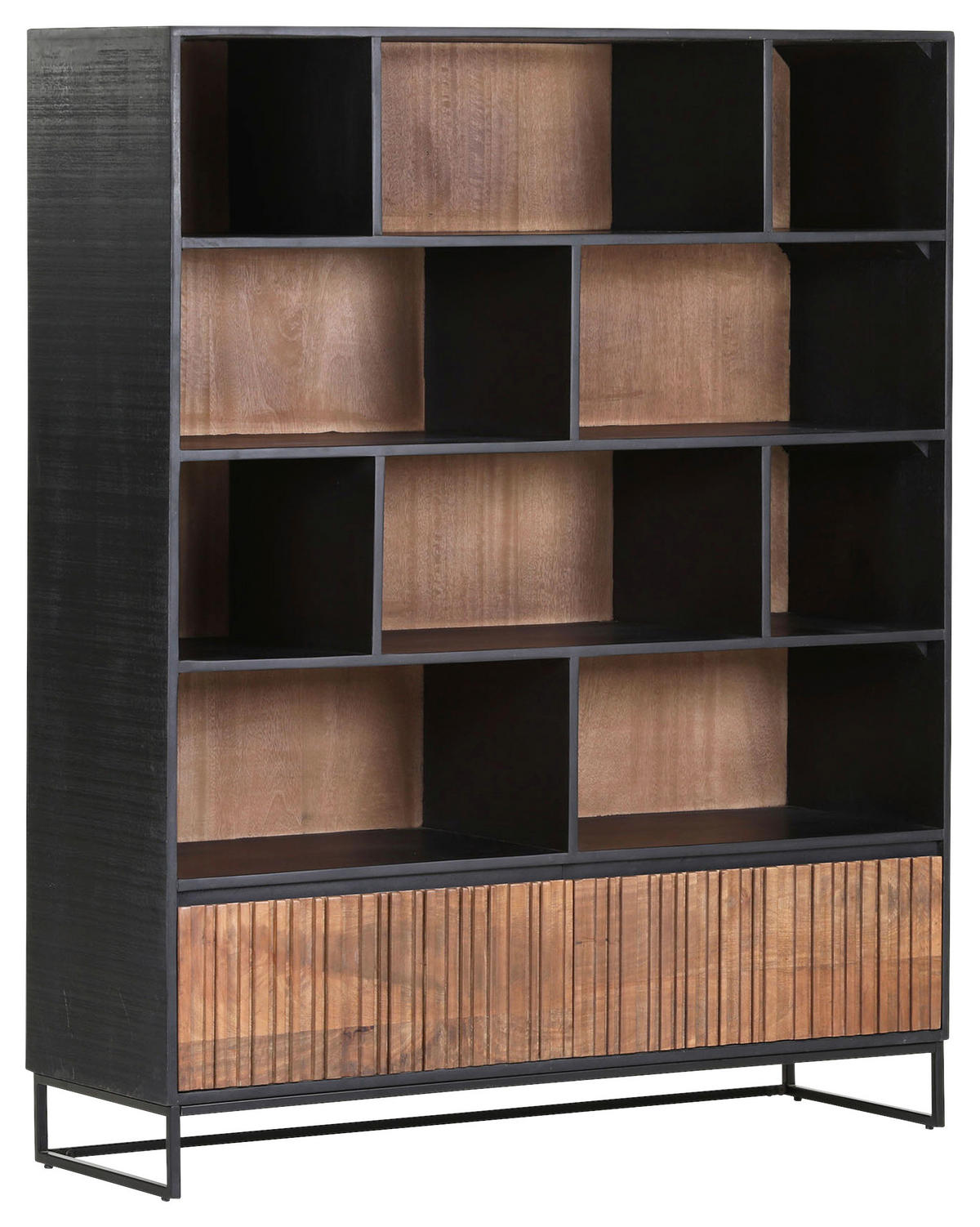 REGAL Mangoholz furniert, massiv Braun, Naturfarben, Schwarz  - Schwarz/Braun, LIFESTYLE, Holz/Metall (120/150/40cm) - Landscape