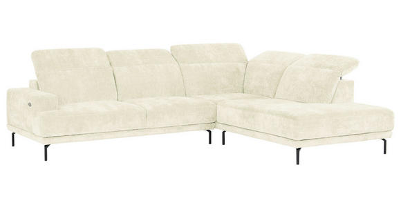 ECKSOFA Creme Chenille Kopfteilverstellung, Sitztiefenverstellung  - Creme/Schwarz, Design, Textil/Metall (307/243cm) - Xora