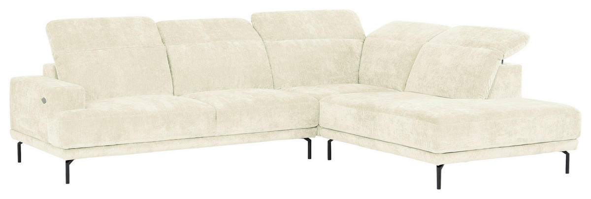 ECKSOFA Creme Chenille Kopfteilverstellung, Sitztiefenverstellung  - Creme/Schwarz, Design, Textil/Metall (307/243cm) - Xora