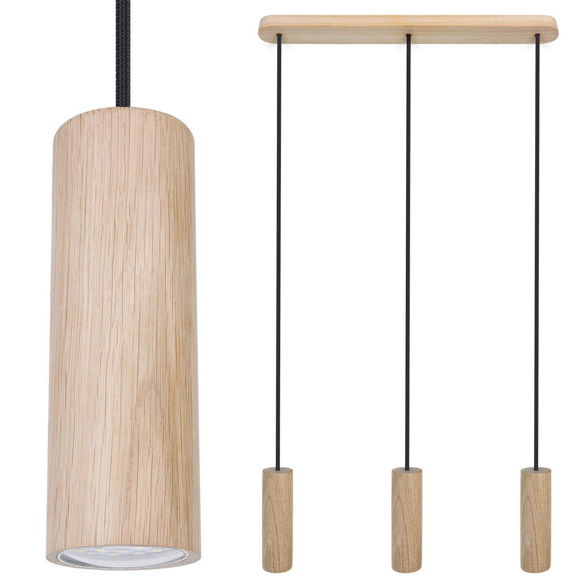 ZÁVĚSNÉ SVÍTIDLO, 52/90-140 cm  - černá/přírodní barvy, Natur, dřevo (52/90-140cm)