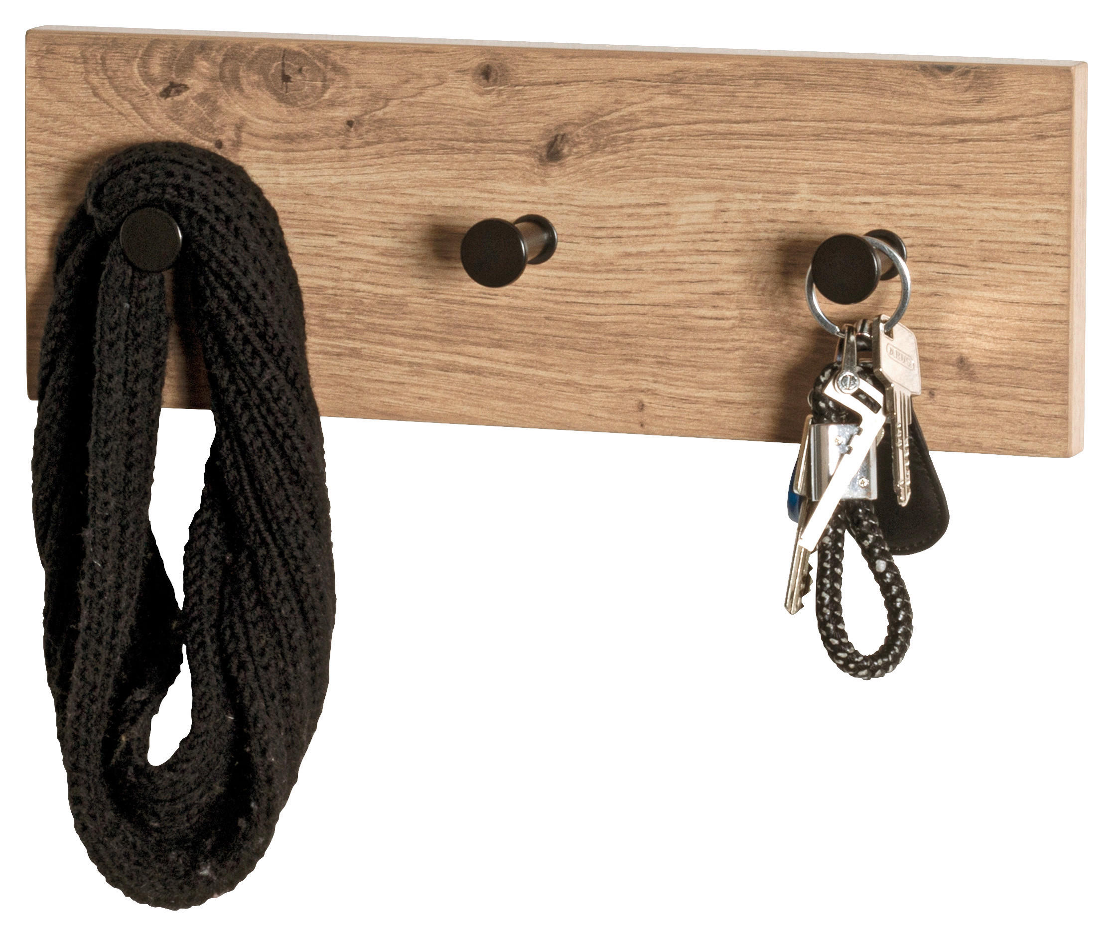 STENSKI OBEŠALNIK - črna/barve hrasta, Basics, kovina/leseni material (35/12/5cm) - Xora