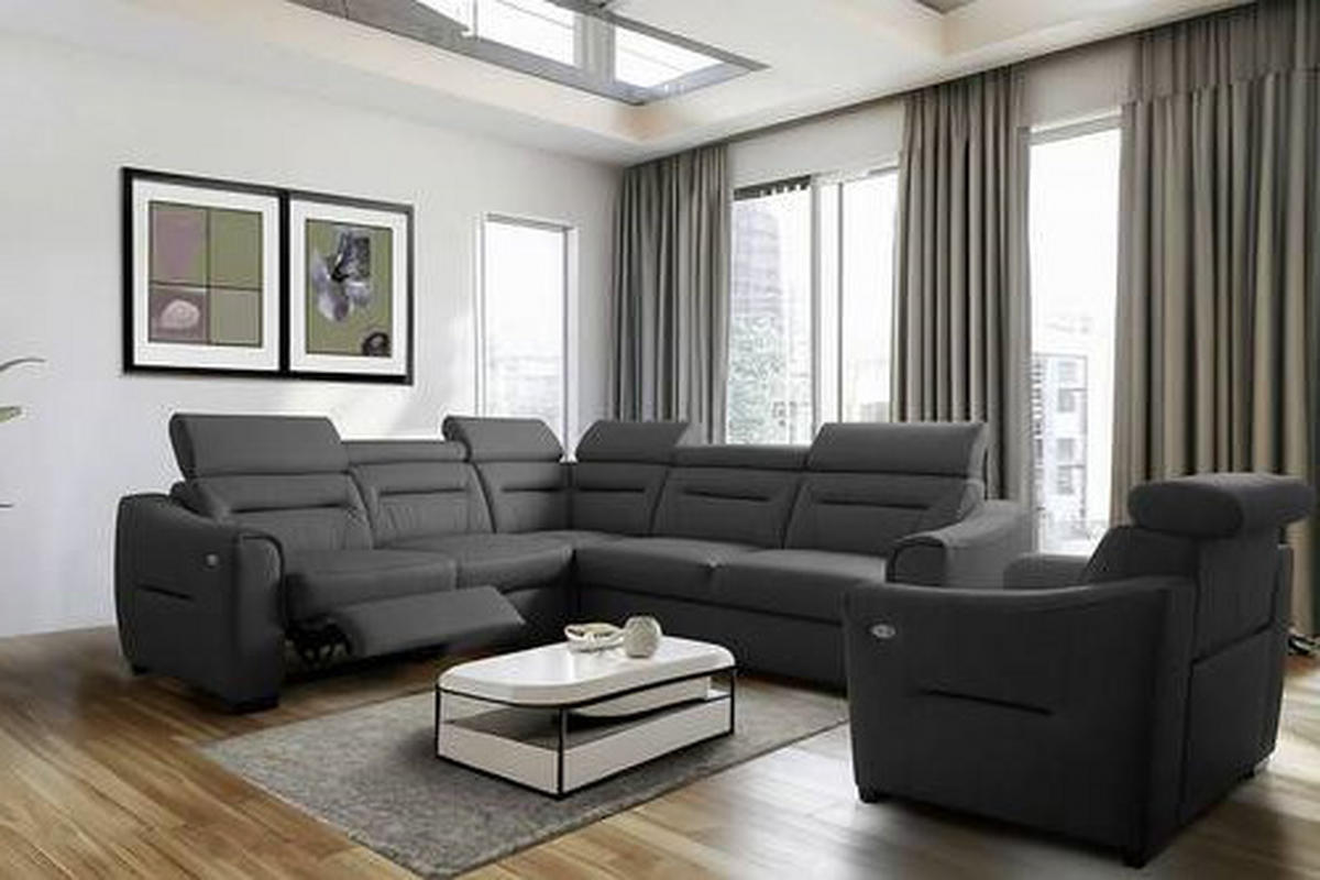 ECKSOFA Lederlook Echtleder Anthrazit  - Wengefarben/Anthrazit, Design, Leder/Holz (260/260cm) - Celina Home