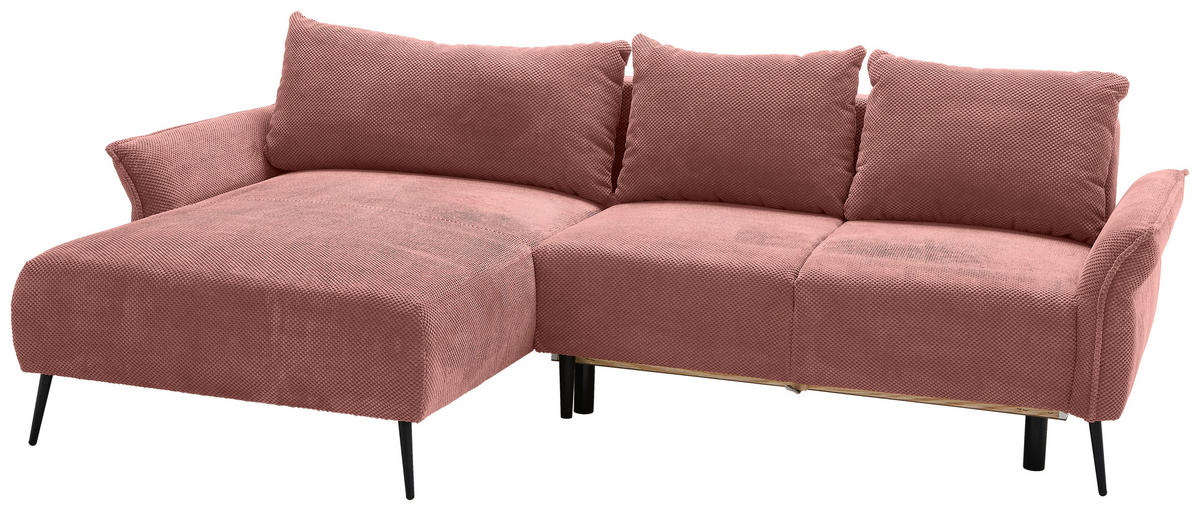ECKSOFA in Chenille Altrosa  164/255 cm  - Schwarz/Altrosa, KONVENTIONELL, Textil/Metall (164/255cm) - Carryhome
