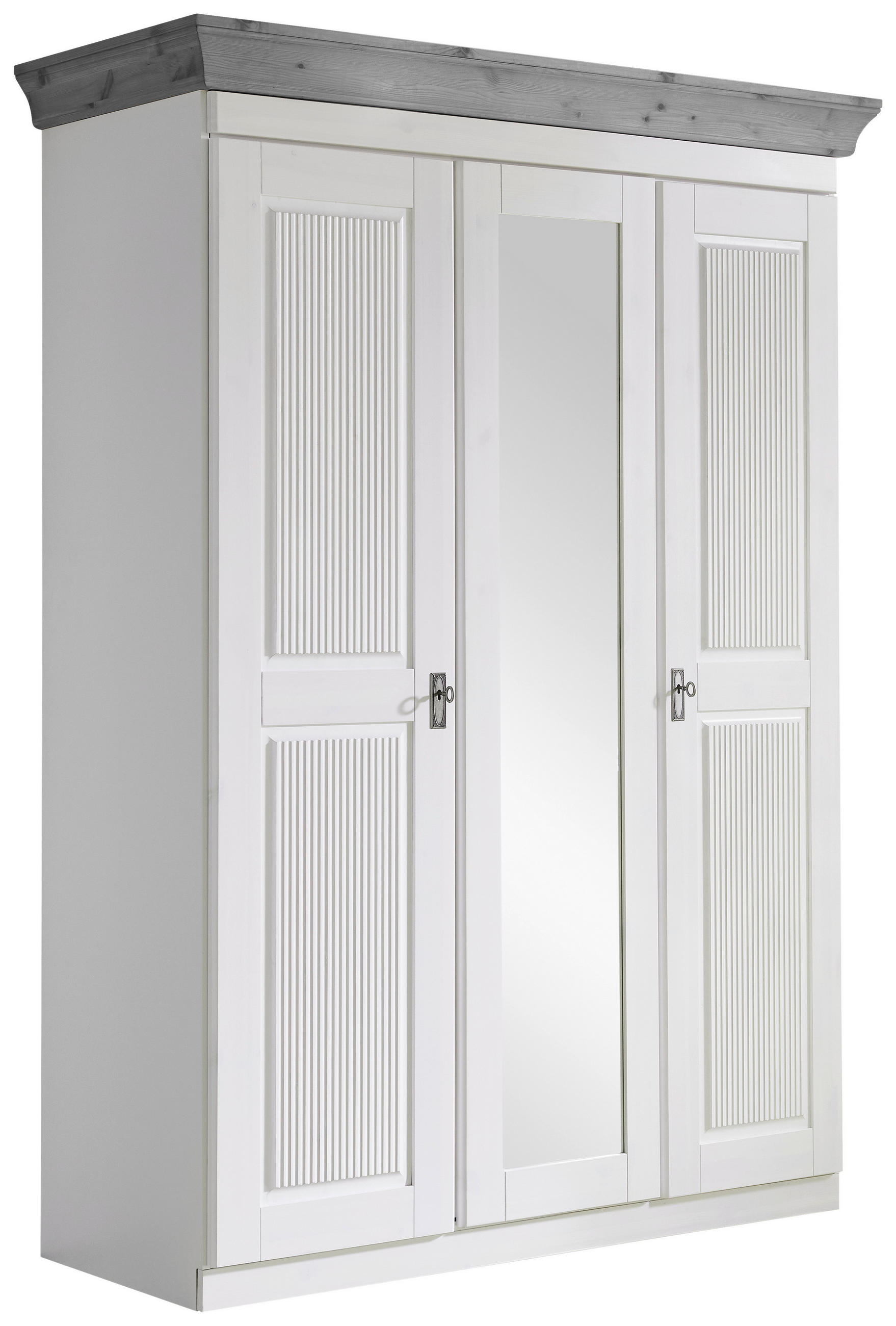 DREHTÜRENSCHRANK 156/210/64 cm,  in Grau, Weiß, 3-türig  - Weiß/Grau, ROMANTIK / LANDHAUS, Glas/Holz (156/210/64cm) - Boxxx