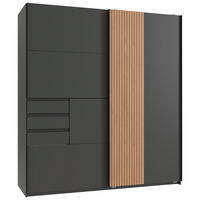SCHWEBETÜRENSCHRANK in Graphitfarben, Eiche Artisan  - Schwarz/Graphitfarben, Trend, Holzwerkstoff/Metall (180/198/65cm) - Carryhome