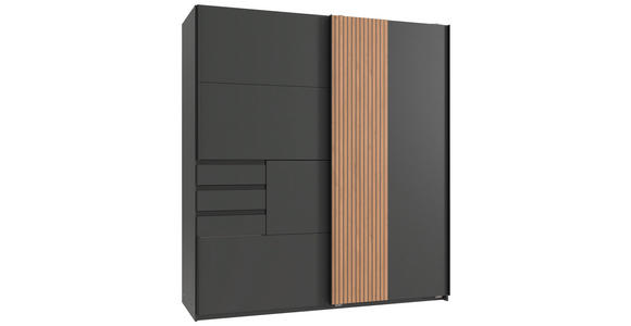 SCHWEBETÜRENSCHRANK in Eiche Artisan, Graphitfarben - Schwarz/Graphitfarben, Trend, Holzwerkstoff/Metall (180/198/65cm) - Carryhome