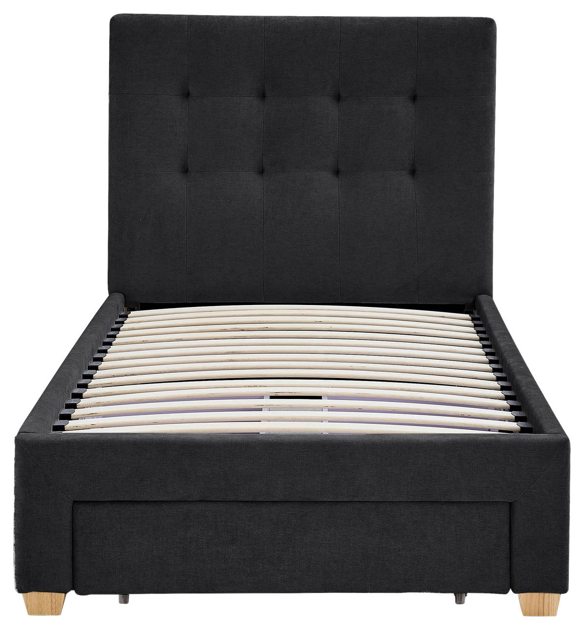 POLSTERBETT 90/200 cm, inkl. gepolstertes Kopfteil, Lattenrost, Bettschubladen,  in Dunkelgrau  - Dunkelgrau/Naturfarben, Design, Holz/Textil (90/200cm) - Boxxx