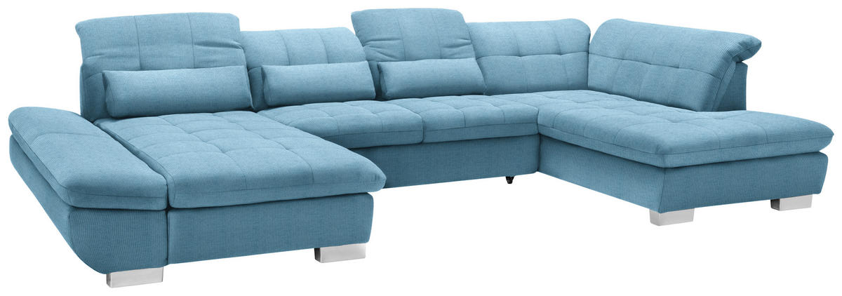 WOHNLANDSCHAFT in Mikrofaser Pastellblau  - Chromfarben/Pastellblau, Design, Kunststoff/Textil (204/350/211cm) - Xora