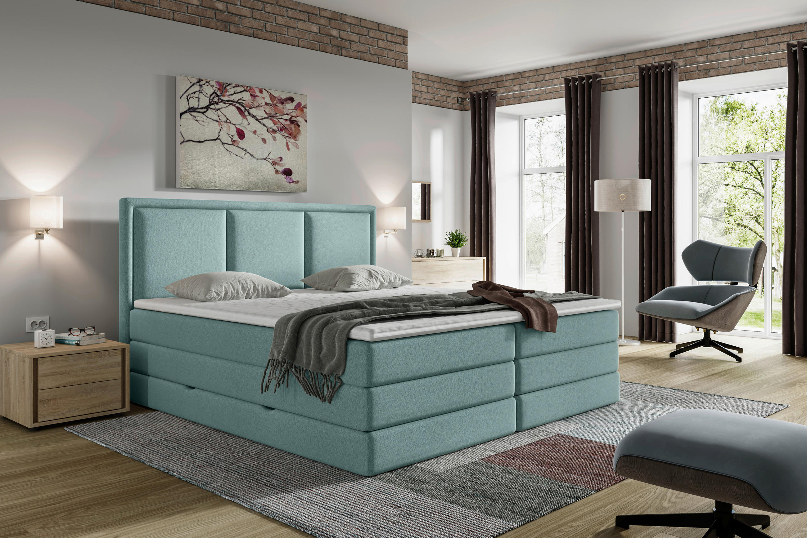 Mid.you Boxspringbett Türkis 200x200 cm