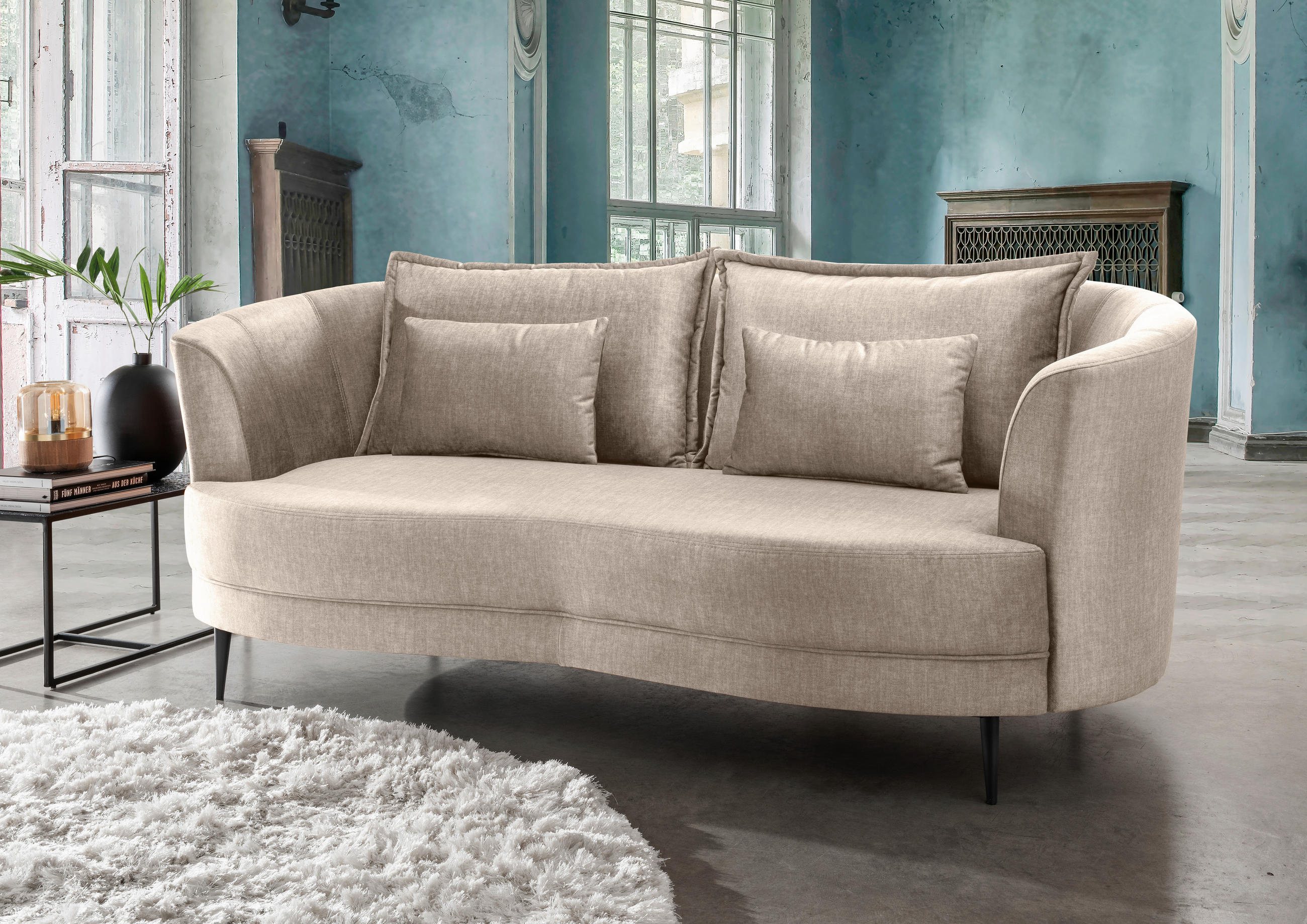 3-SITZER-SOFA in Velours Beige  - Beige/Schwarz, MODERN, Textil/Metall (209/85/101cm) - Livetastic