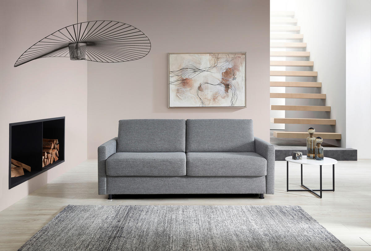 SCHLAFSOFA Flachgewebe Grau Fussart wählbar, Stoffauswahl, Armteilvarianten, Rücken echt  - Schwarz/Grau, Konventionell, Textil/Metall (207/88/101cm) - Bali