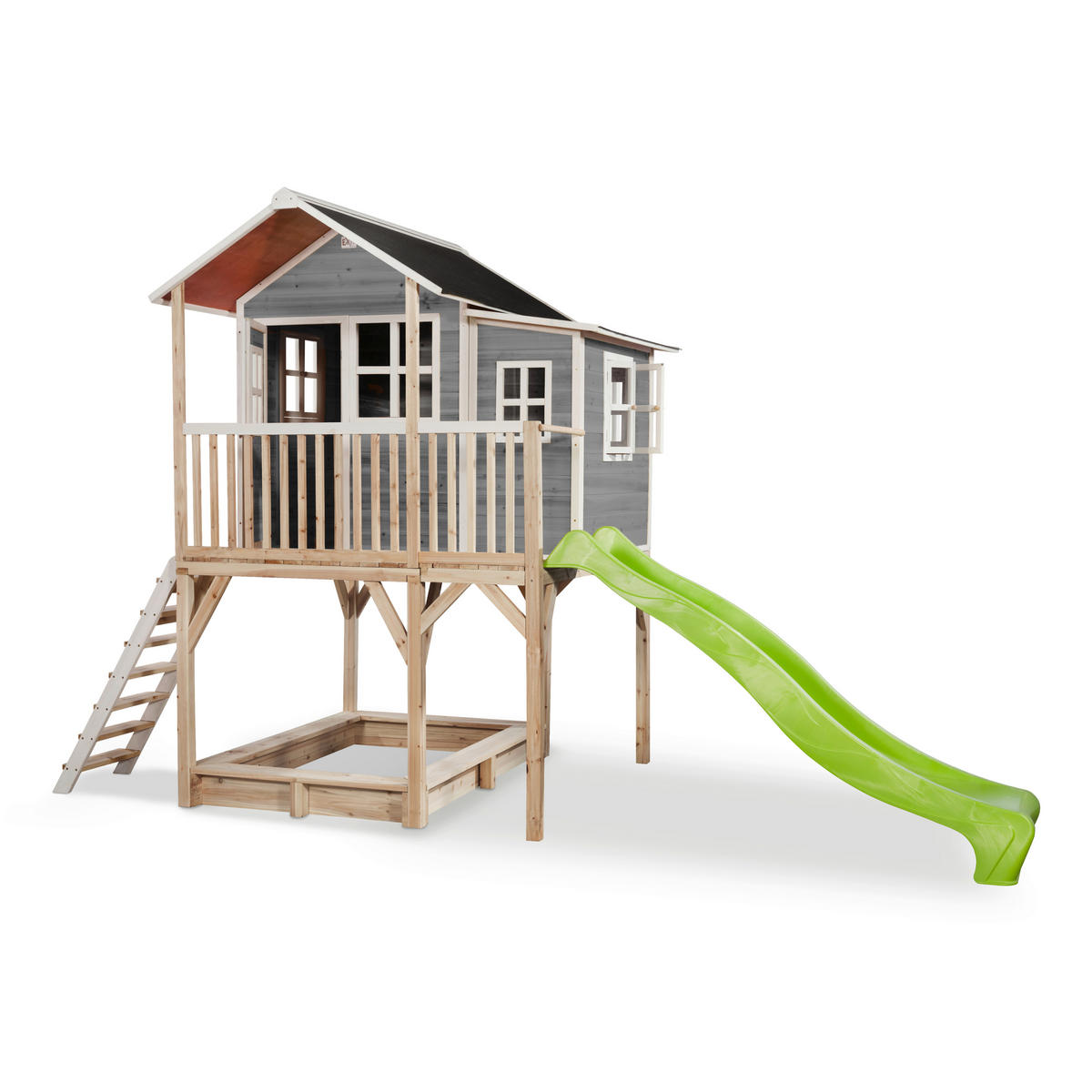 SPIELTURM  - Grau/Grün, KONVENTIONELL, Holz (444/190/269cm) - EXIT Toys