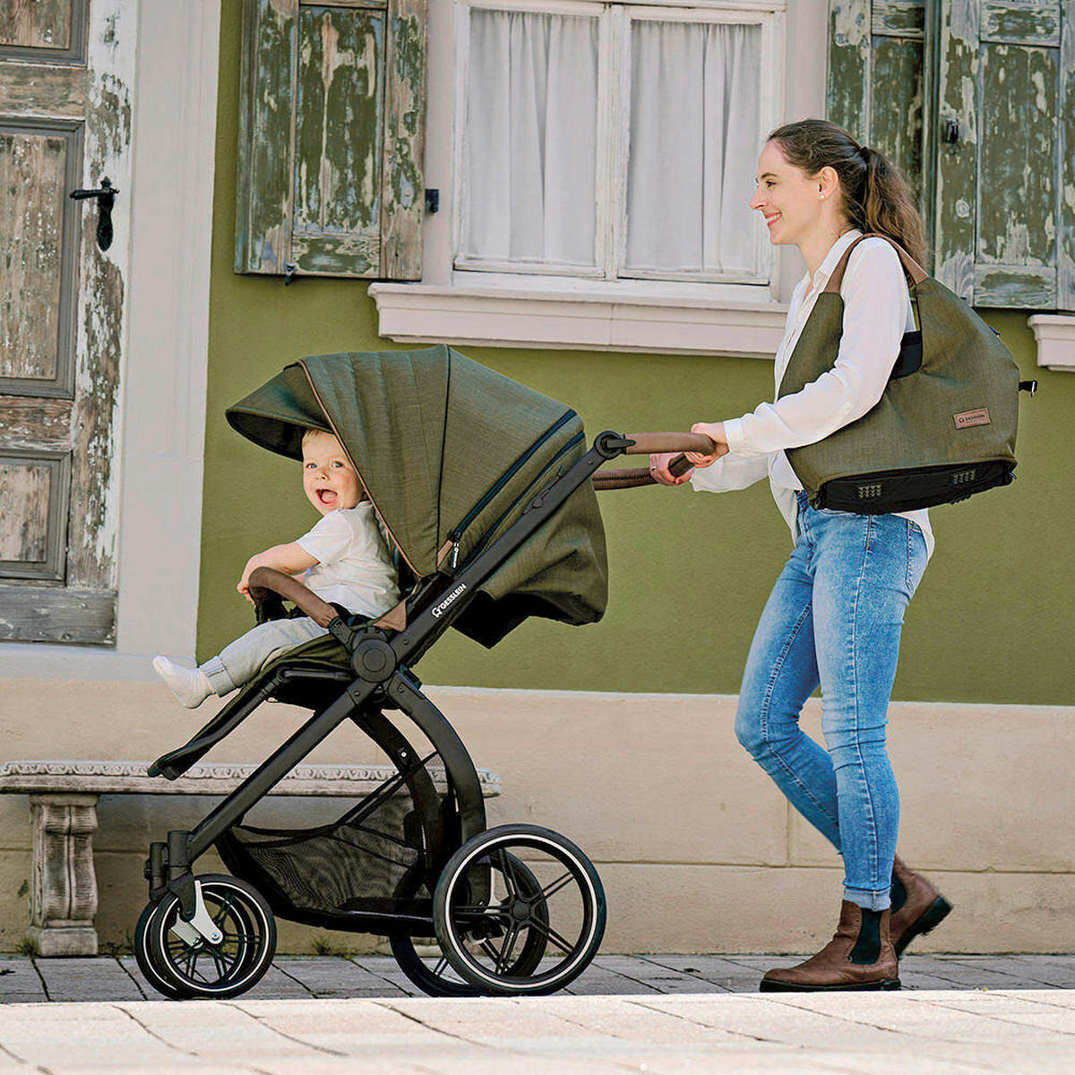 KOMBIKINDERWAGEN FX4 Swing Set  - Salbeigrün/Schwarz, Basics, Textil (100/55/130cm) - Gesslein