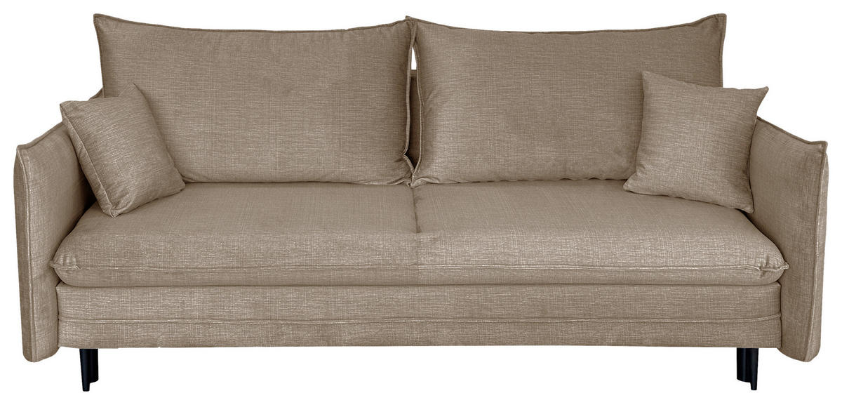 SCHLAFSOFA  mit Liegefunktion Flachgewebe Beige  - Beige/Schwarz, Design, Holz/Kunststoff (216/96/102cm) - MID.YOU