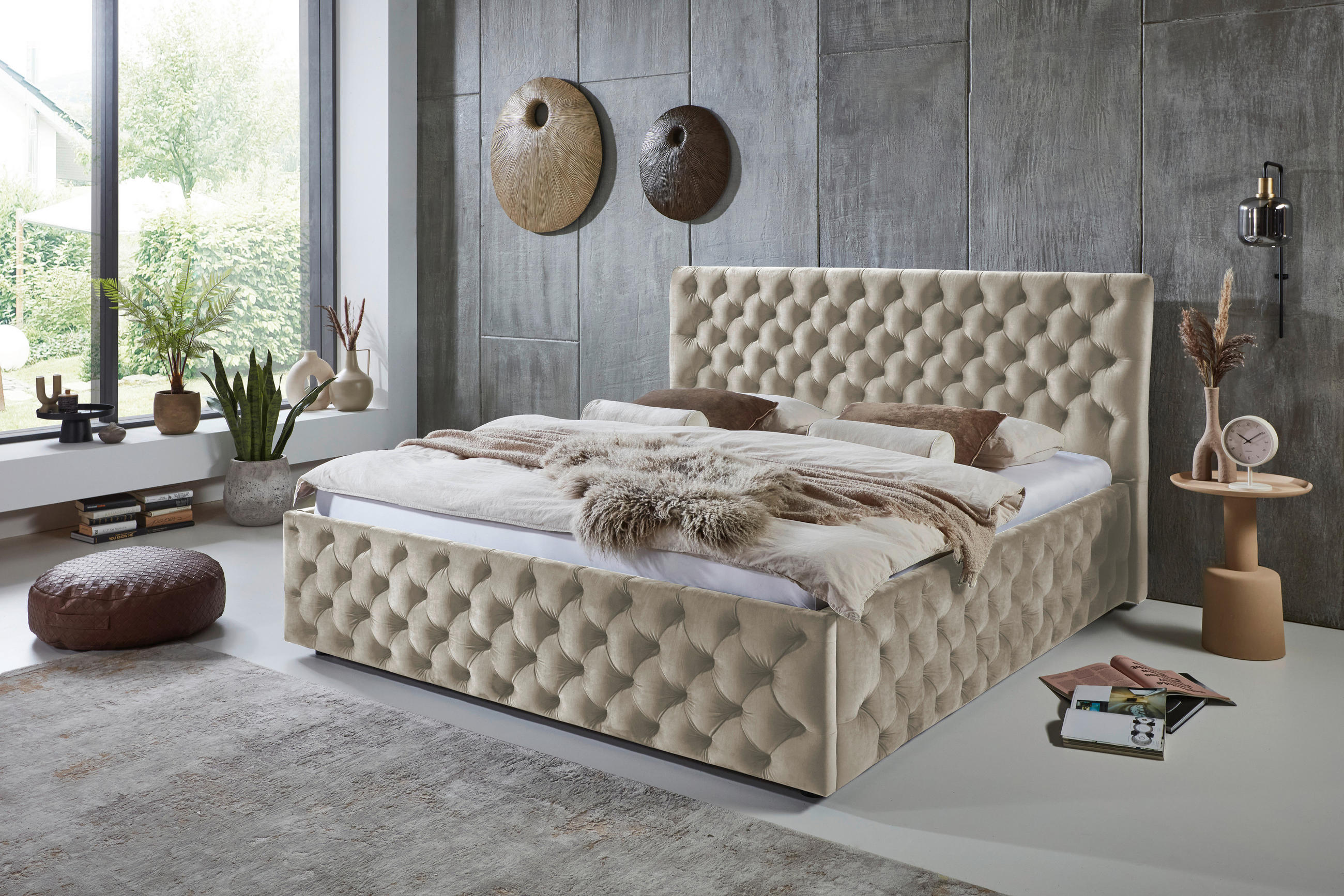 TAPECIRANI KREVET   180/200 cm   bež  - bež/crna, Konvencionalno, tekstil/plastika (180/200cm) - Cantus