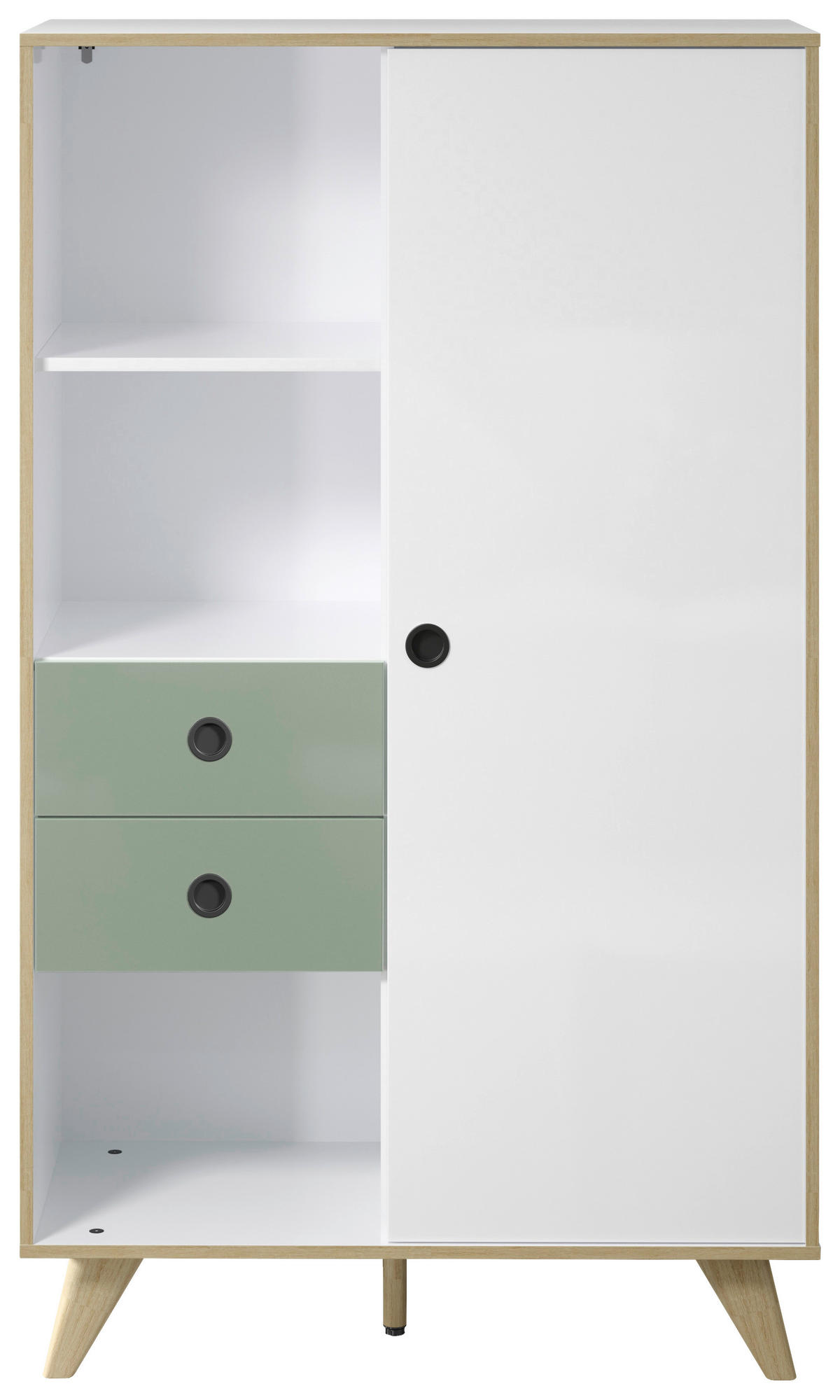 HIGHBOARD Grün, Eichefarben, Weiß Hochglanz  90/153/40 cm  - Eichefarben/Weiß Hochglanz, MODERN, Holzwerkstoff/Kunststoff (90/153/40cm) - Boxxx