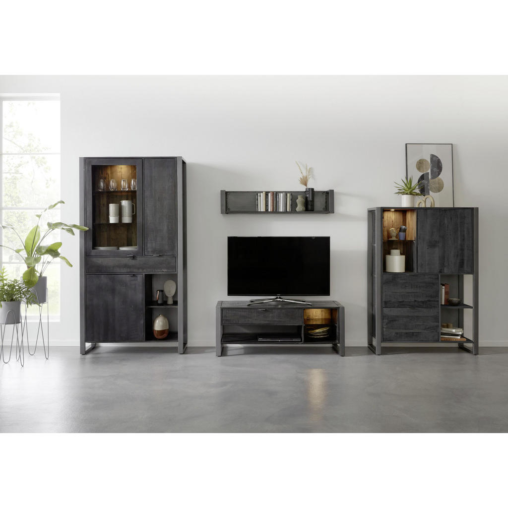 Thumbnail - Livetastic Vitrine Stark Collection, Schwarz, Holz, Glas, Mangoholz,Mangoholz,Mangoholz, massiv,vollmassiv,vollmassiv, 6...