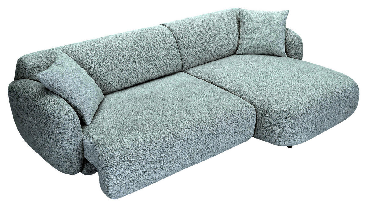 ECKSOFA  in Flachgewebe Mintgrün Zierkissen, Rücken echt, Sitztiefenverstellung  275/162 cm  - Schwarz/Mintgrün, MODERN, Kunststoff/Textil (275/162cm) - Carryhome
