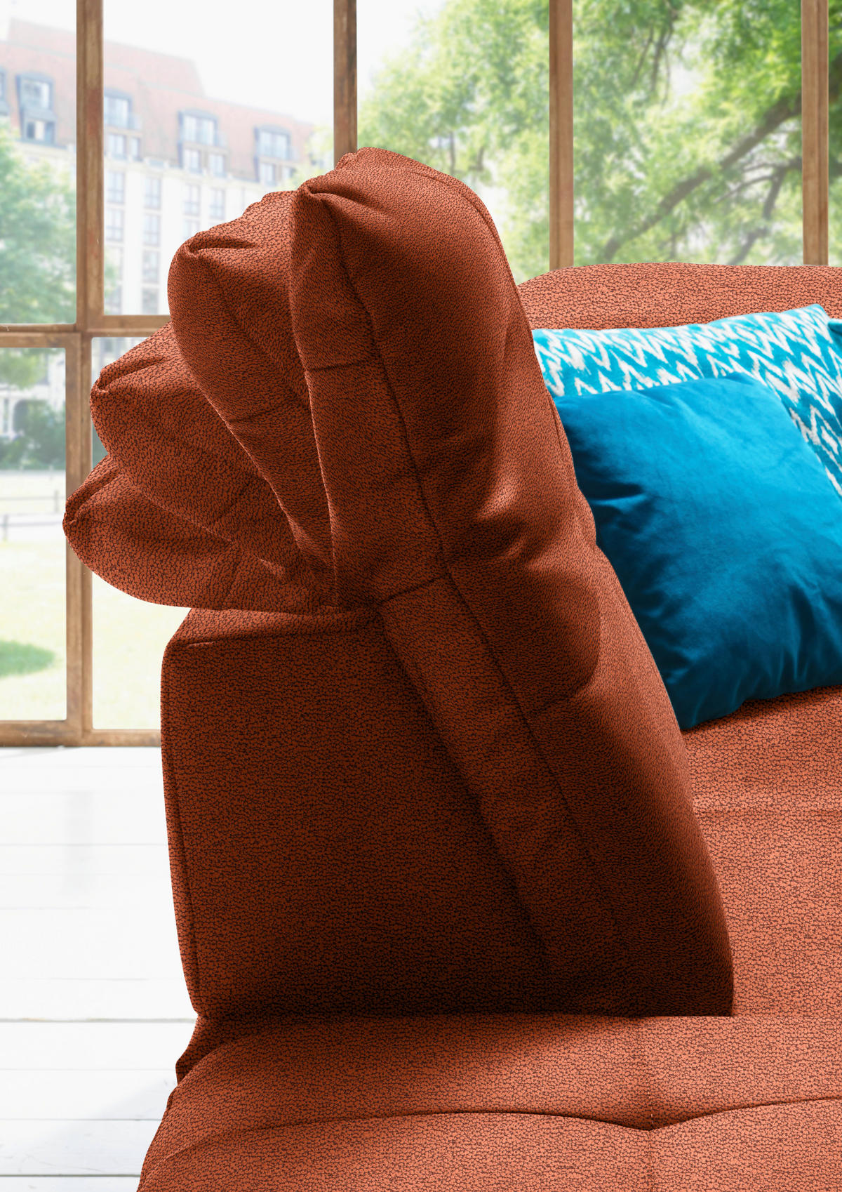 WOHNLANDSCHAFT  in Mikrofaser Terracotta  - Chromfarben/Terracotta, Design, Holzwerkstoff/Textil (260/371/195cm) - Beldomo Style