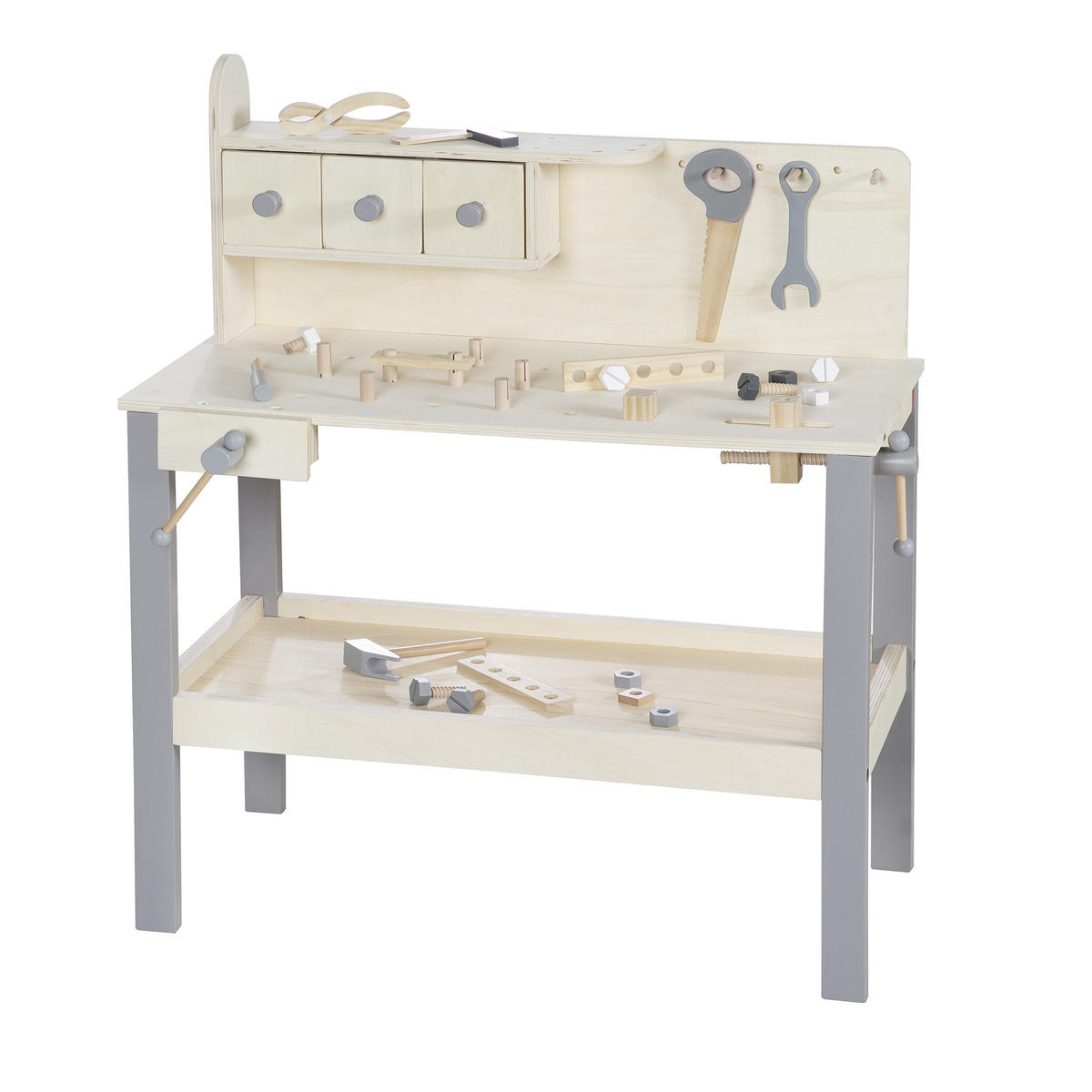 KINDERWERKBANK - Naturfarben/Grau, Basics, Holz/Holzwerkstoff (73/85,5/41cm) - Roba