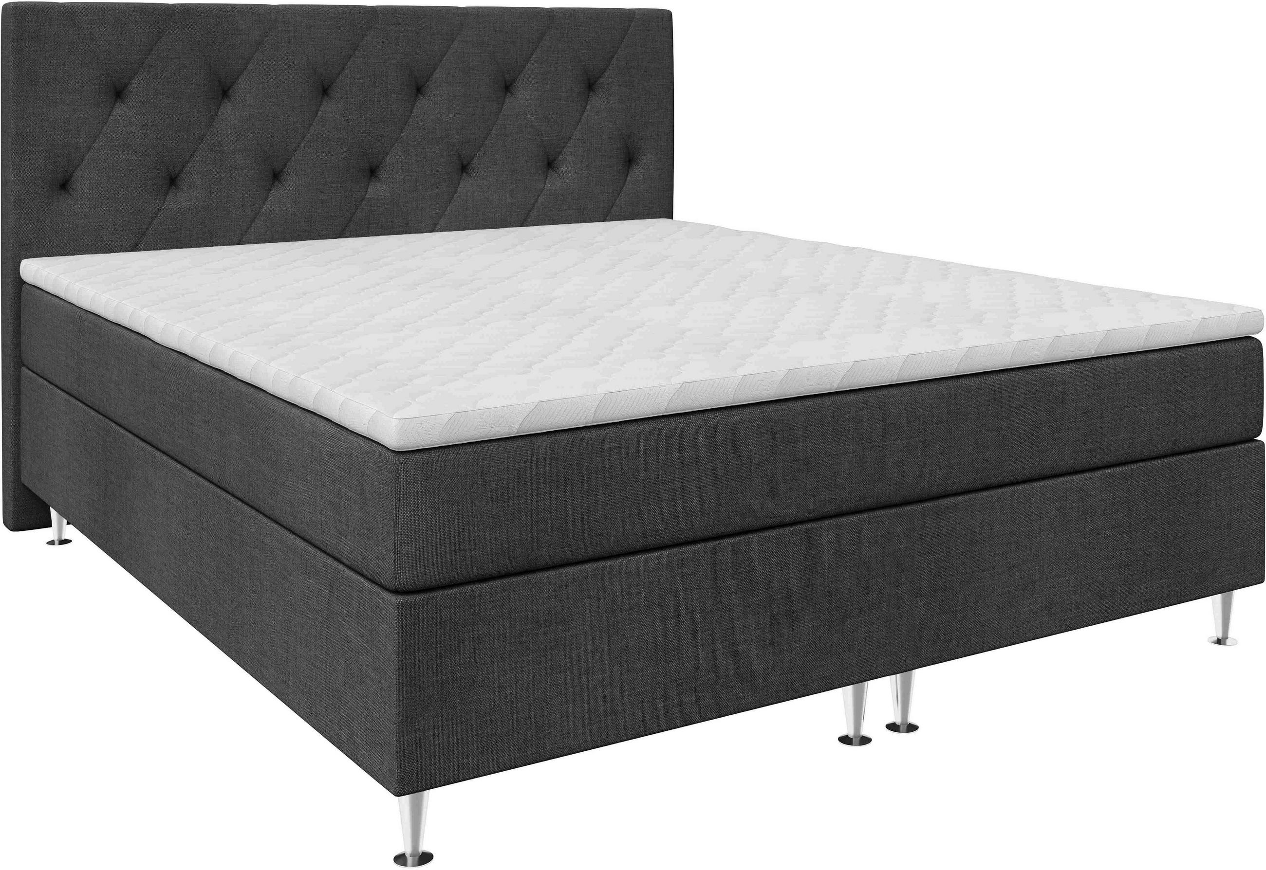 BOXSPRINGBETT 140/200 cm  in Graphitfarben  - Silberfarben/Graphitfarben, KONVENTIONELL, Textil/Metall (140/200cm) - Chameo