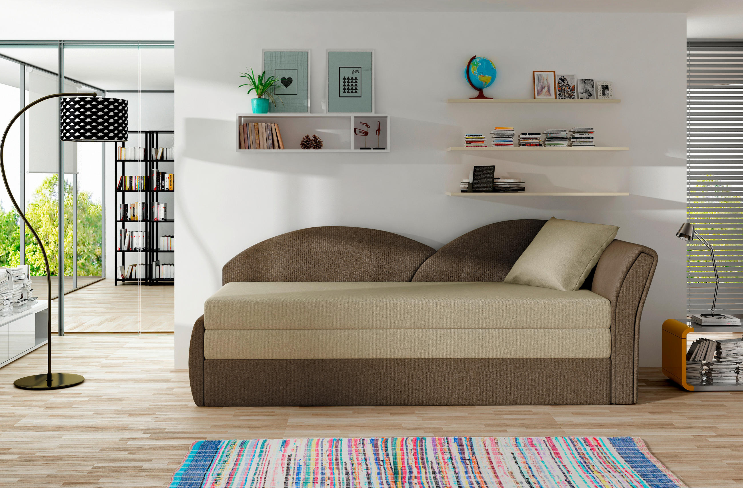 RÉCAMIERE in Samt Braun, Beige  - Beige/Erlefarben, Design, Kunststoff/Textil (218/80cm) - MID.YOU
