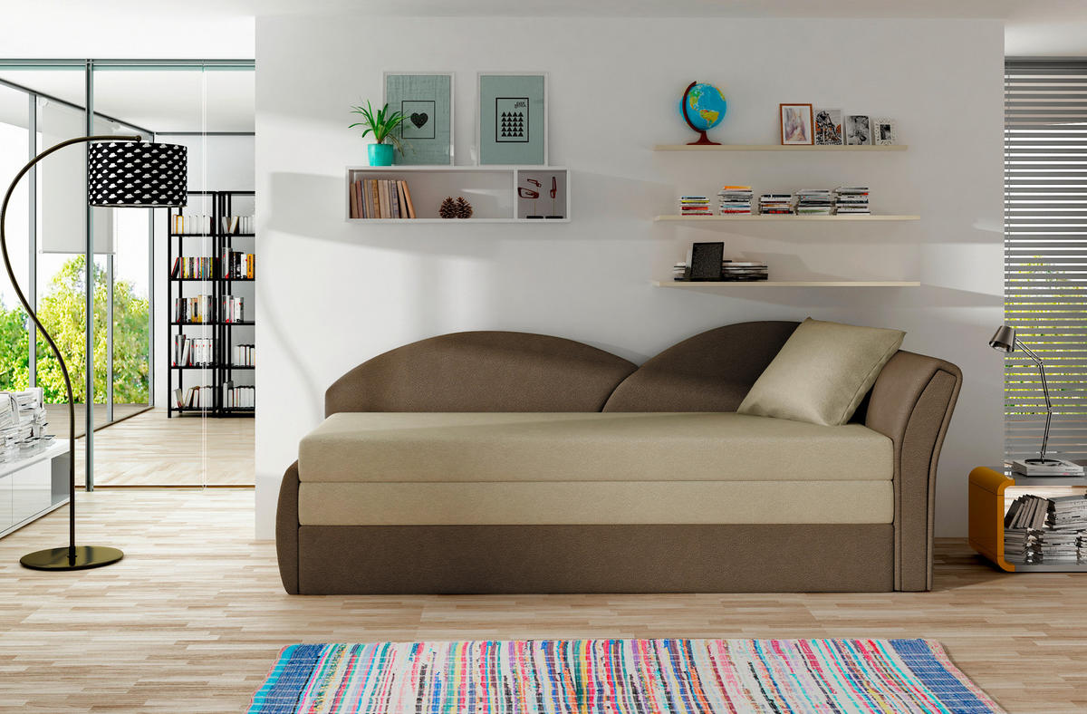 RÉCAMIERE in Samt Braun, Beige  - Beige/Erlefarben, Design, Kunststoff/Textil (218/80cm) - MID.YOU