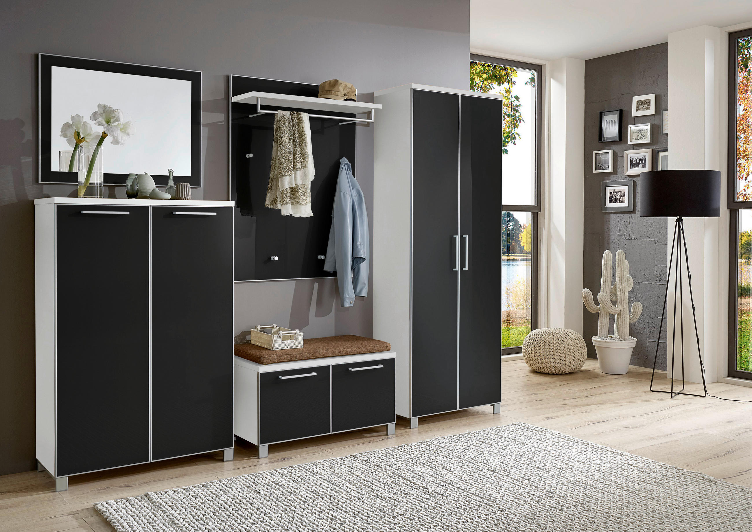 GARDEROBE Anthrazit, Weiß, Hellbraun - Hellbraun/Anthrazit, Design, Glas/Textil (260/193/40cm)