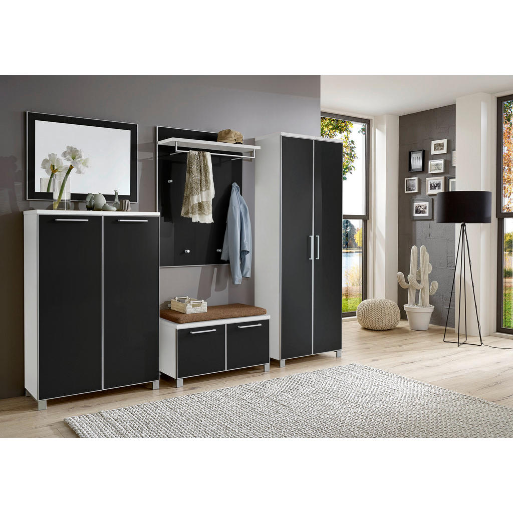 Thumbnail - Xxxl Garderobe Santina, Anthrazit, Weiß, Hellbraun, Glas, Textil, Holzwerkstoff, 6-teilig, 260x193x40 cm, Goldenes M, Ma...