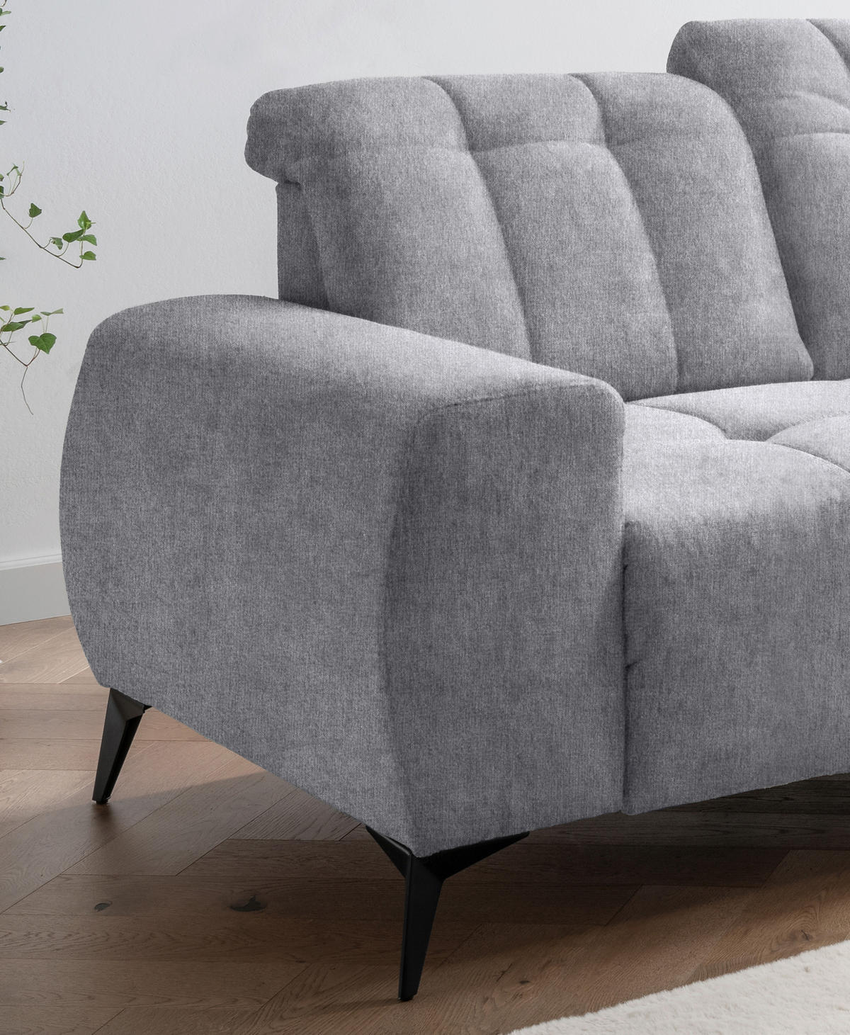 ECKSOFA in Mikrofaser Hellgrau  - Hellgrau/Schwarz, Modern, Textil/Metall (261/200cm) - Livetastic