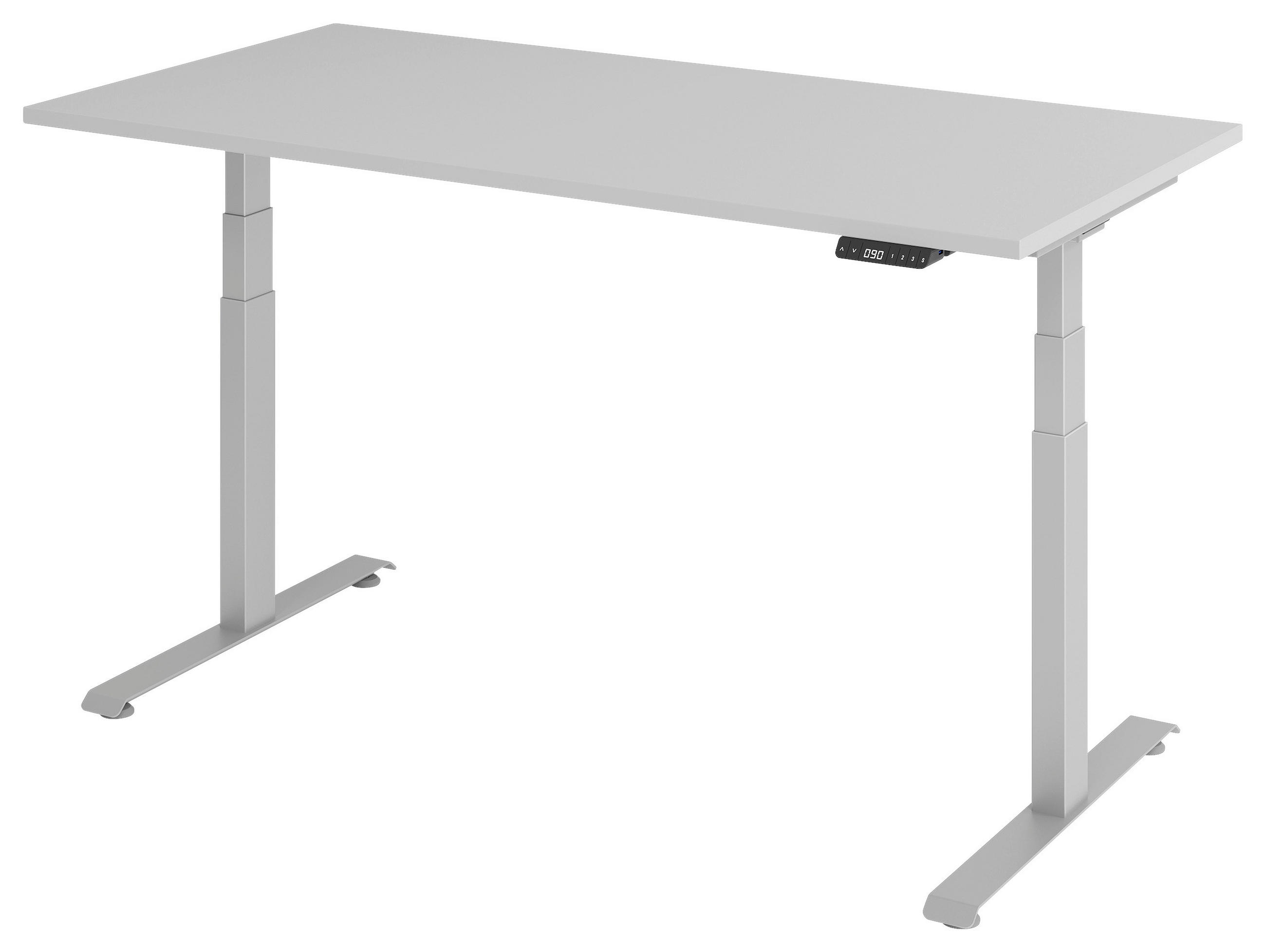 SCHREIBTISCH 160/80/64,5-129,5 cm Grau, Silberfarben elektrisch höhenverstellbar  - Silberfarben/Grau, KONVENTIONELL, Holzwerkstoff/Metall (160/80/64,5-129,5cm) - Venda