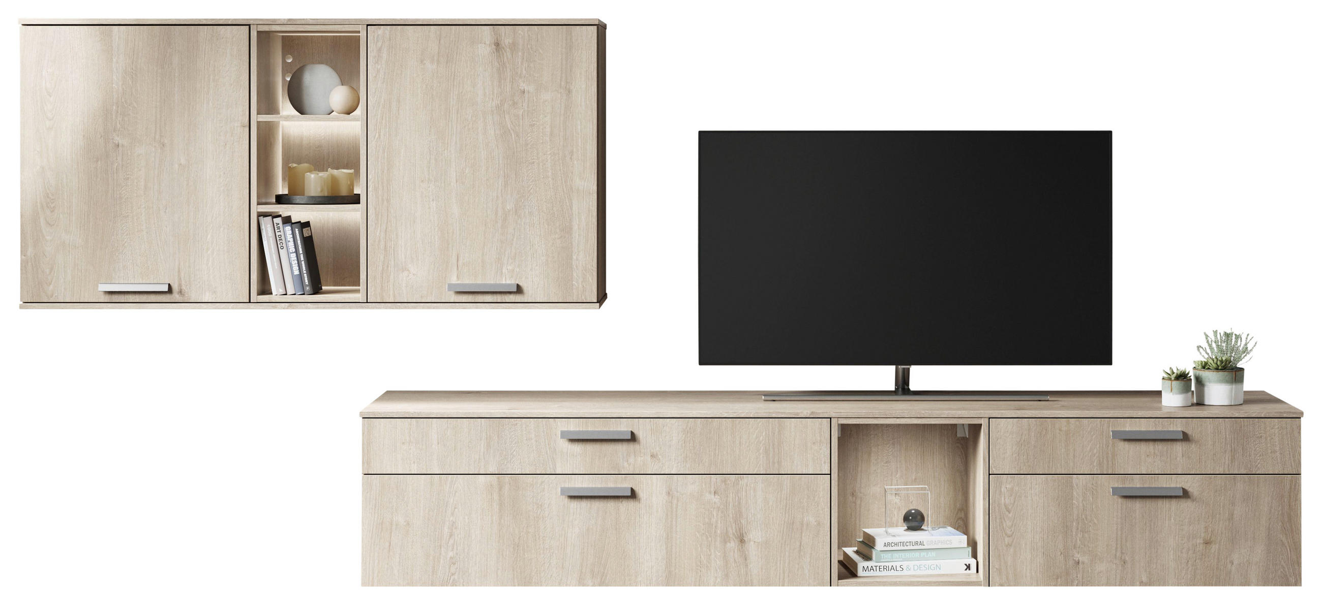 WOHNWAND  in Eichefarben  330/150/48,5 cm  - Edelstahlfarben/Eichefarben, Design, Holzwerkstoff/Metall (330/150/48,5cm) - Celina Home