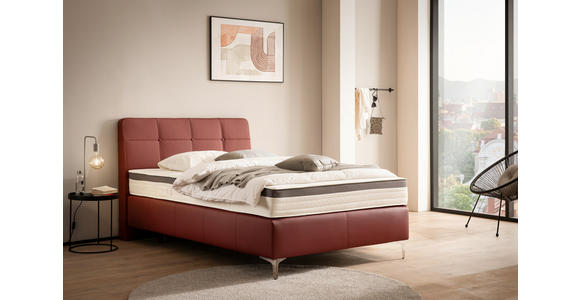 BOXSPRINGBETT 140/200 cm  in Bordeaux  - Chromfarben/Bordeaux, Basics, Leder/Holz (140/200cm) - Novel