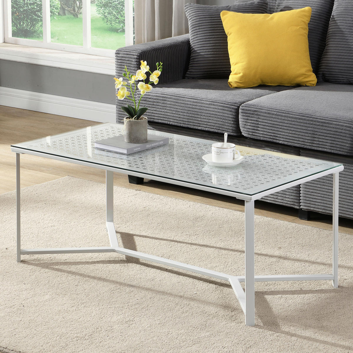 COUCHTISCH in Glas 100/50/42 cm  - Weiß, Design, Glas/Metall (100/50/42cm) - MID.YOU
