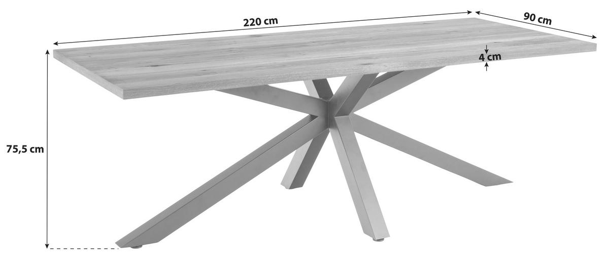 JEDILNA MIZA, furnirano hrast barve hrasta  - črna/barve hrasta, Trend, kovina/les (220/90/75,5cm) - MID.YOU