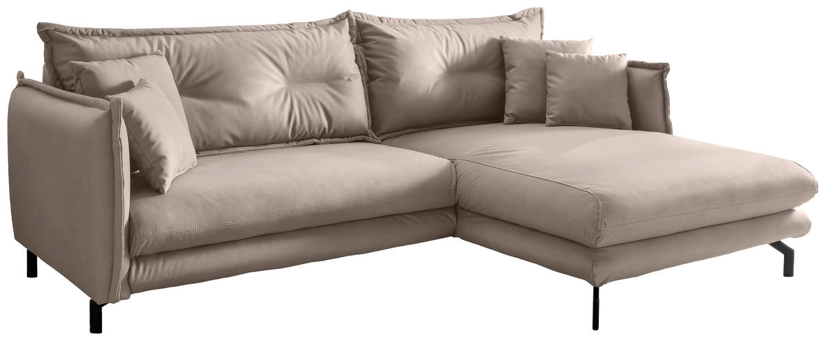 ECKSOFA in Lederlook Beige  - Beige/Schwarz, Modern, Textil/Metall (255/180cm) - Livetastic
