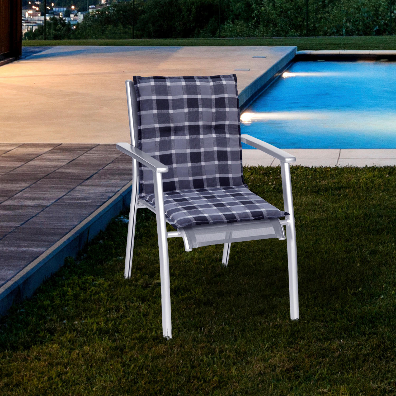 SESSELAUFLAGE in Anthrazit, Grau, Schwarz Karo  - Anthrazit/Schwarz, Basics, Textil (100/50/6cm) - Gardenson