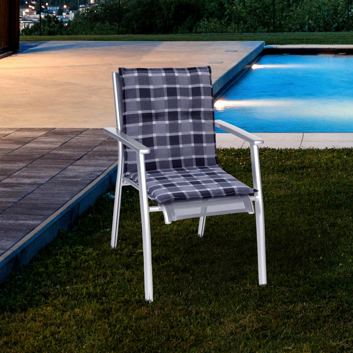 SESSELAUFLAGE in Anthrazit, Grau, Schwarz Karo  - Anthrazit/Schwarz, Basics, Textil (100/50/6cm) - Gardenson