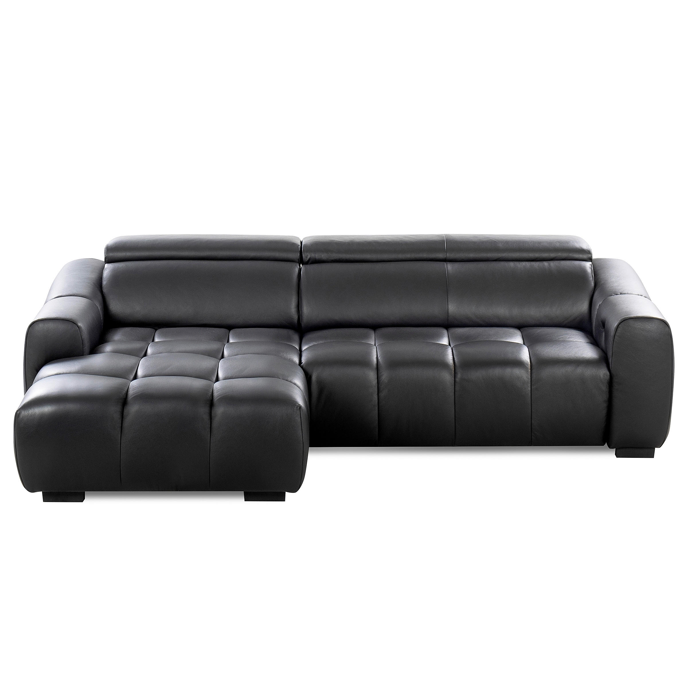 ECKSOFA AVEIRO Schwarz Echtleder Bettkasten, Kopfteilverstellung, Sitzvorzug  - Schwarz, Design, Leder/Kunststoff (177/274cm) - Livetastic