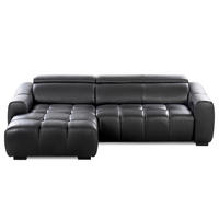 ECKSOFA AVEIRO Schwarz Echtleder Bettkasten, Kopfteilverstellung, Sitzvorzug  - Schwarz, Design, Leder/Kunststoff (177/274cm) - Livetastic