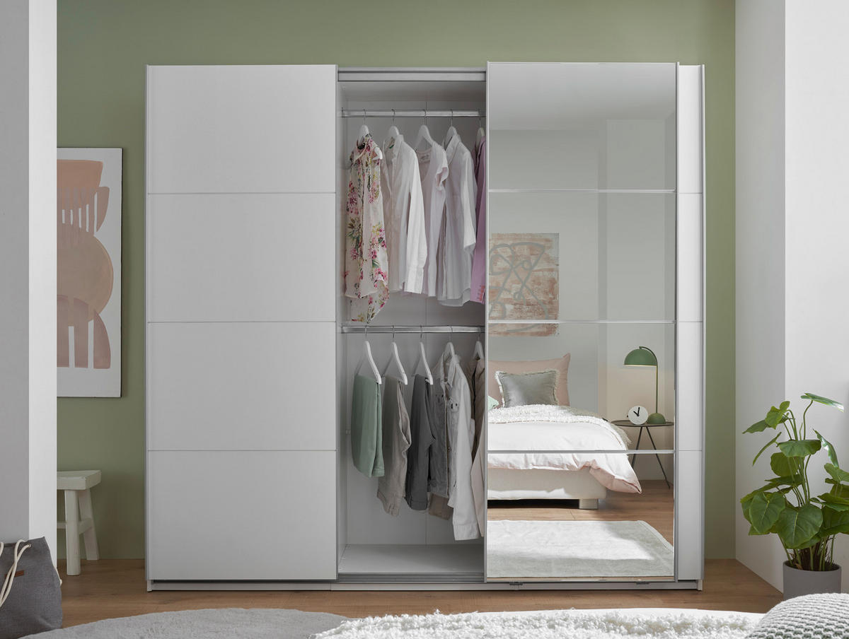 ORMAR S KLIZNIM VRATIMA bijela   - bijela/boje aluminija, Konvencionalno, staklo/drvni materijal (215/204/63cm) - Hom`in