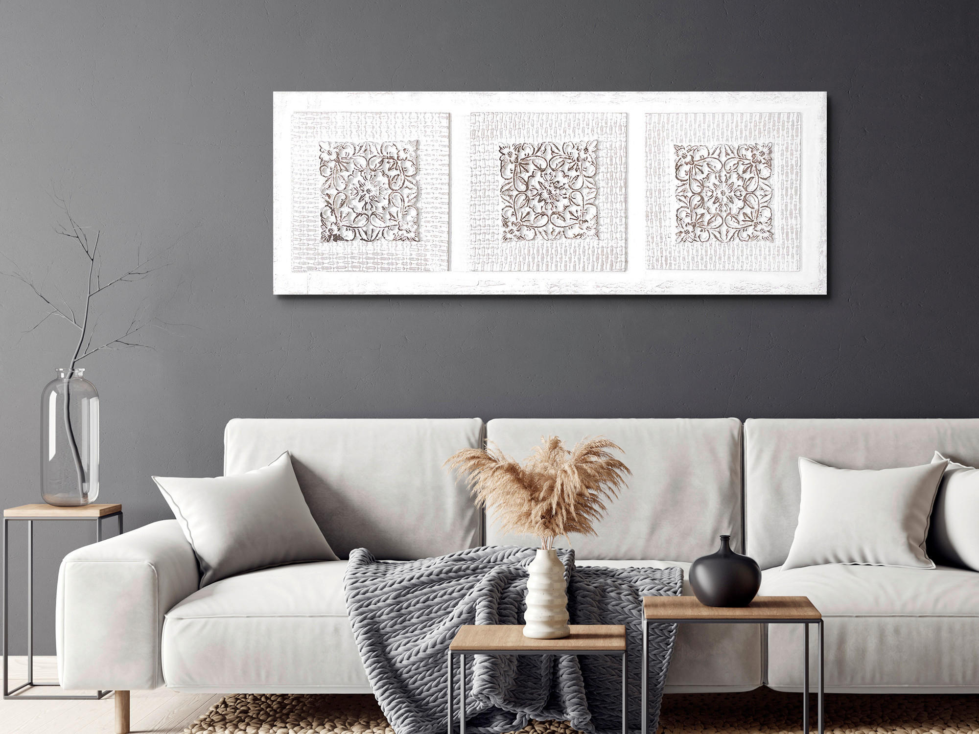 ORIGINÁLNY OBRAZ, abstraktné, etno, 150/55 cm  - hnedá/biela, Lifestyle, kompozitné drevo/textil (150/55cm) - Monee