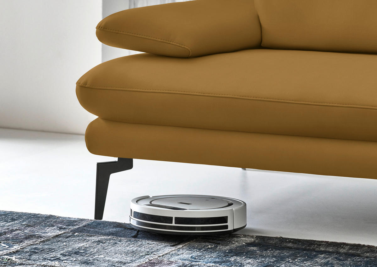 3-SITZER-SOFA in Leder Currygelb  - Currygelb/Schwarz, Design, Leder/Metall (222/86/104cm) - Dieter Knoll