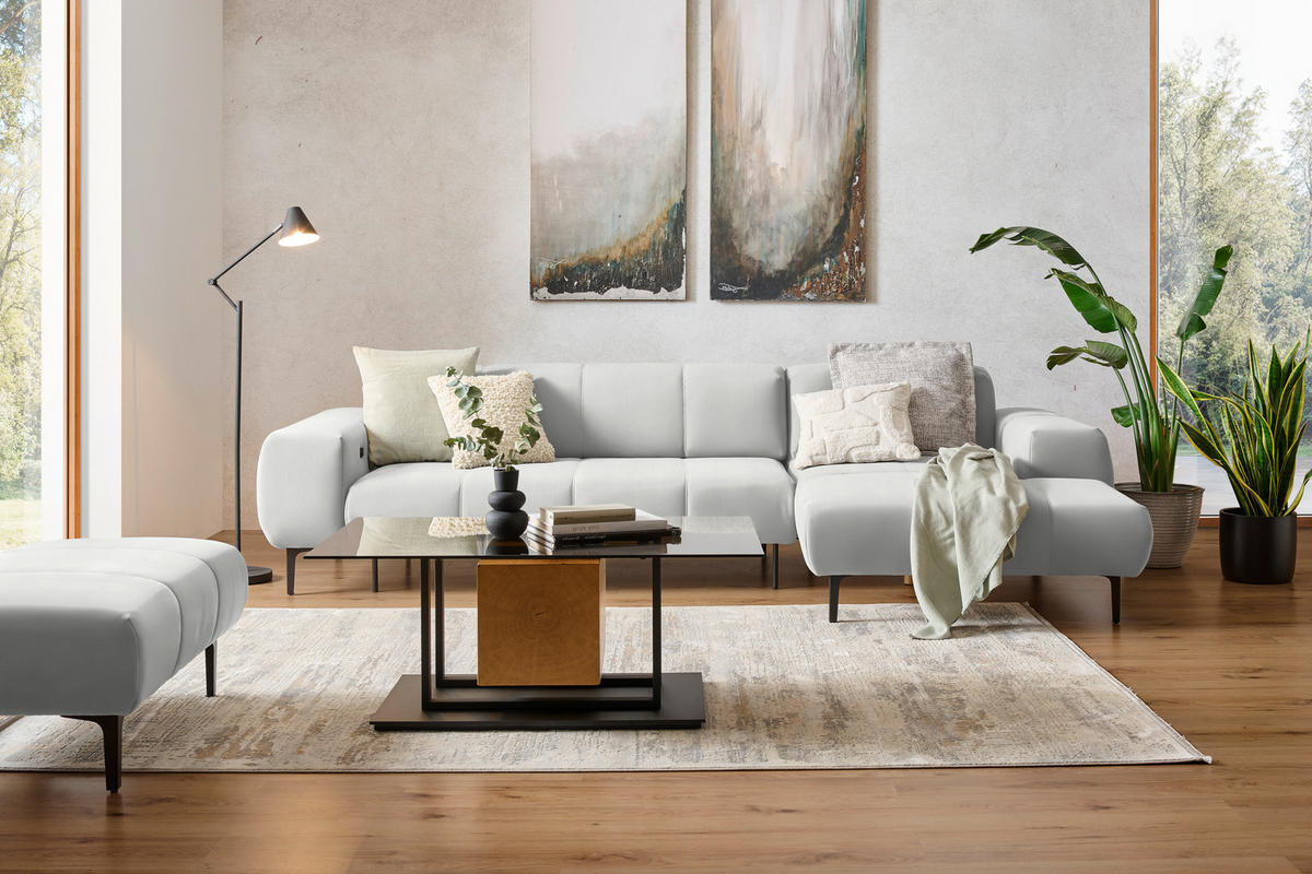 ECKSOFA in Chenille Weiß  311/167 cm  - Schwarz/Weiß, Design, Textil/Metall (311/167cm) - Xora