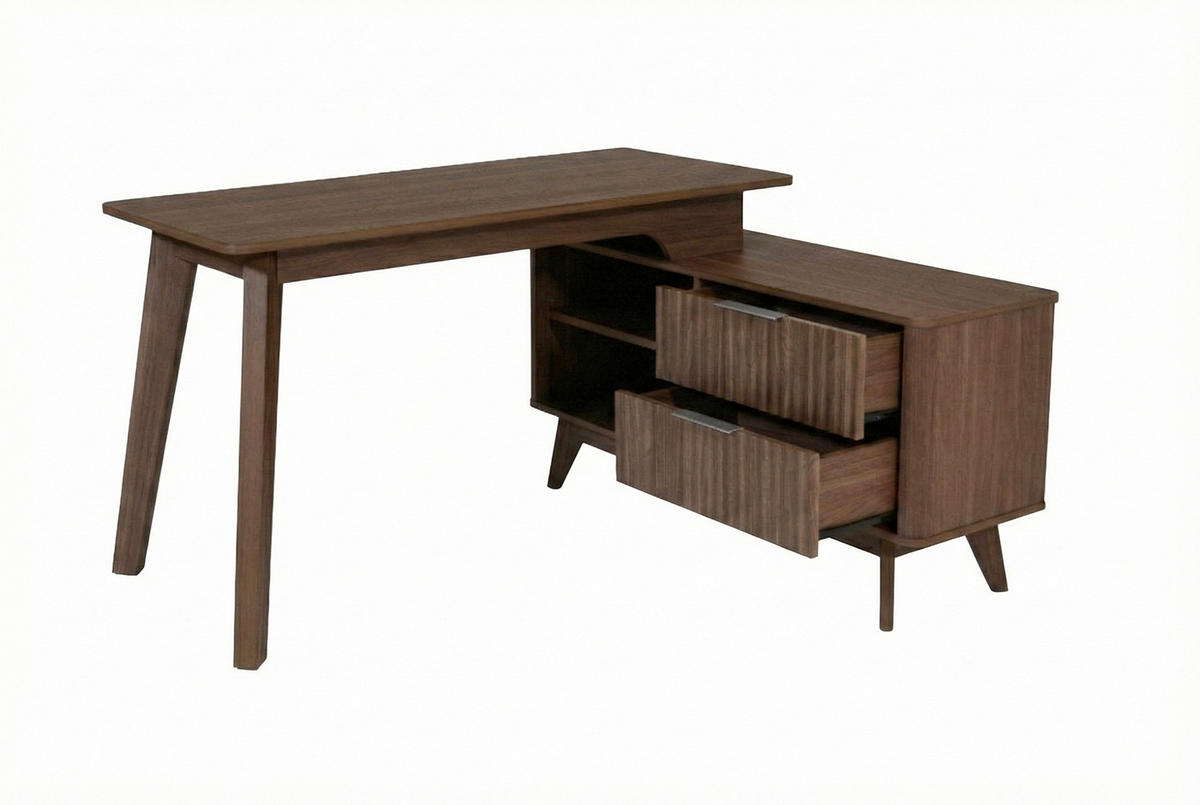 ECKSCHREIBTISCH 148/120/76,20 cm Walnussfarben Kabeldurchlass, Stauraum, seitenverkehrt montierbar  - Silberfarben/Walnussfarben, MODERN, Holzwerkstoff/Metall (148/120/76,20cm) - MID.YOU
