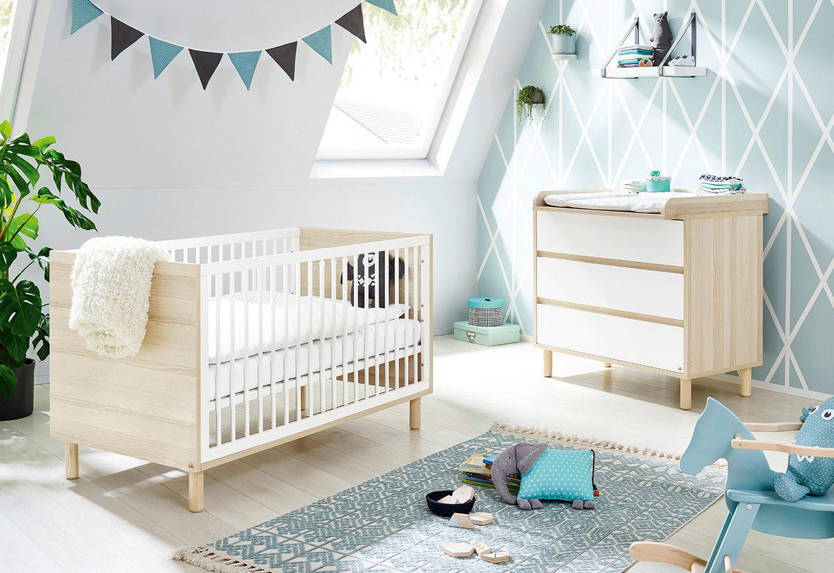 BABYZIMMER FLOW  - Eschefarben/Weiß, Design, Holzwerkstoff - Pinolino