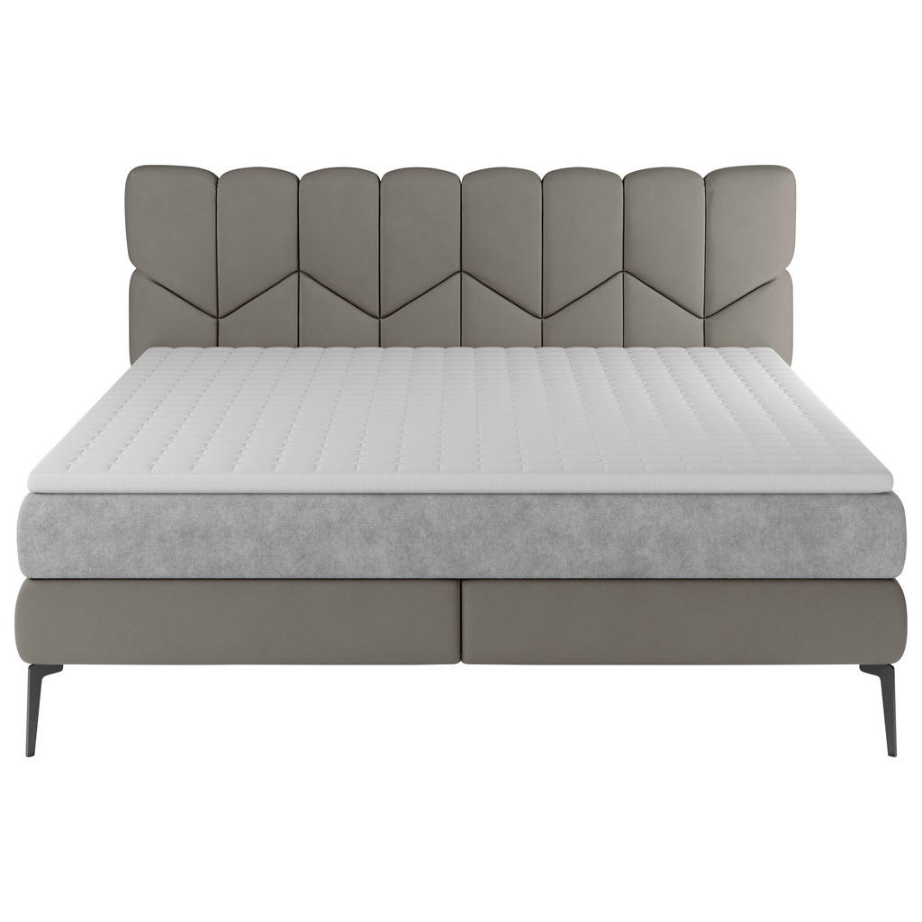 Thumbnail - Esposa Boxspringbett, Graubraun, Textil, Kombination Echtleder/Stoff,Echtleder, Rindleder, H2 + H3, 7-Zonen, Höhe ca. 17...