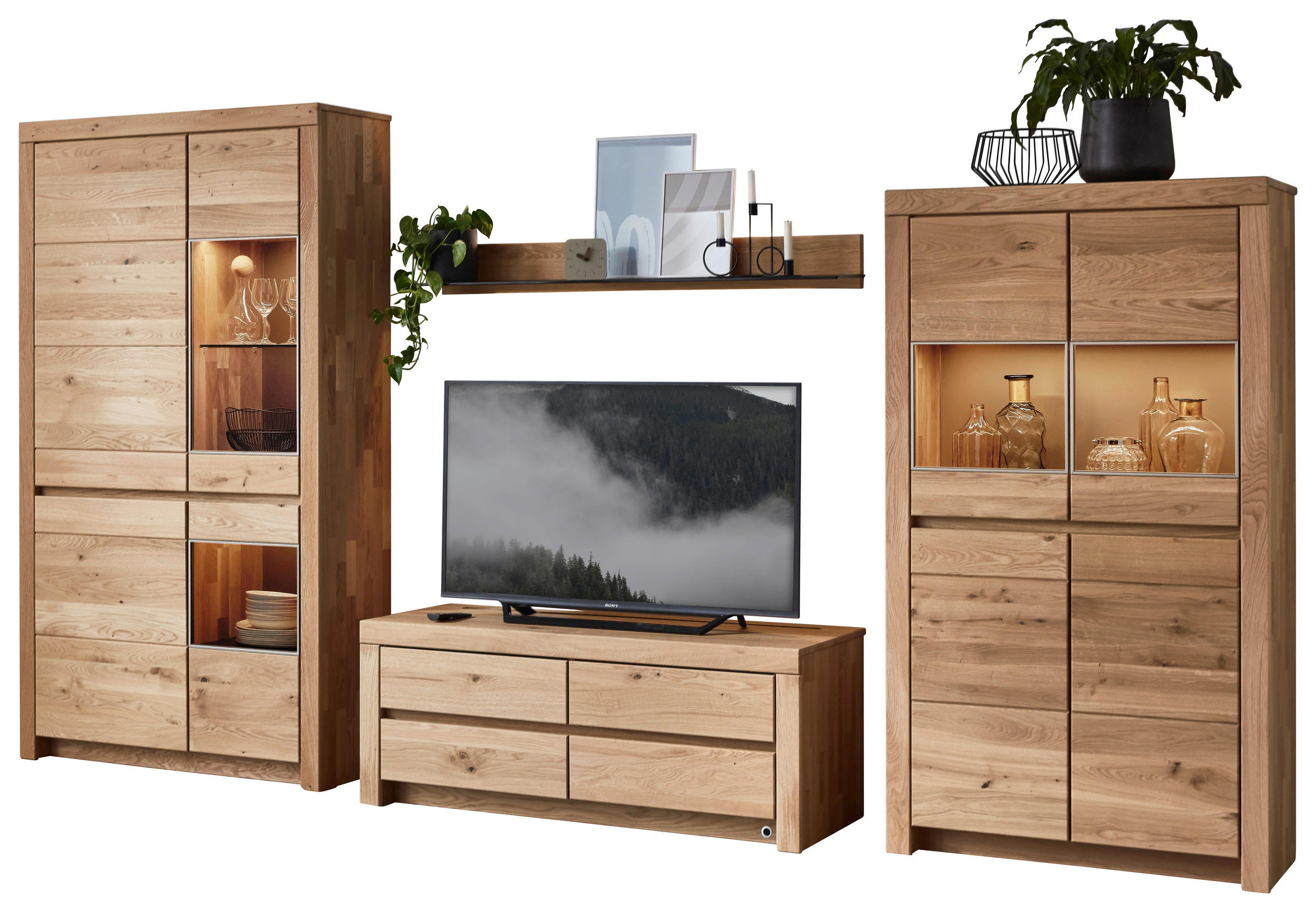 WOHNWAND  in Eichefarben  376,9/200,8/51,7 cm  - Eichefarben, Design, Glas/Holz (376,9/200,8/51,7cm) - Valdera