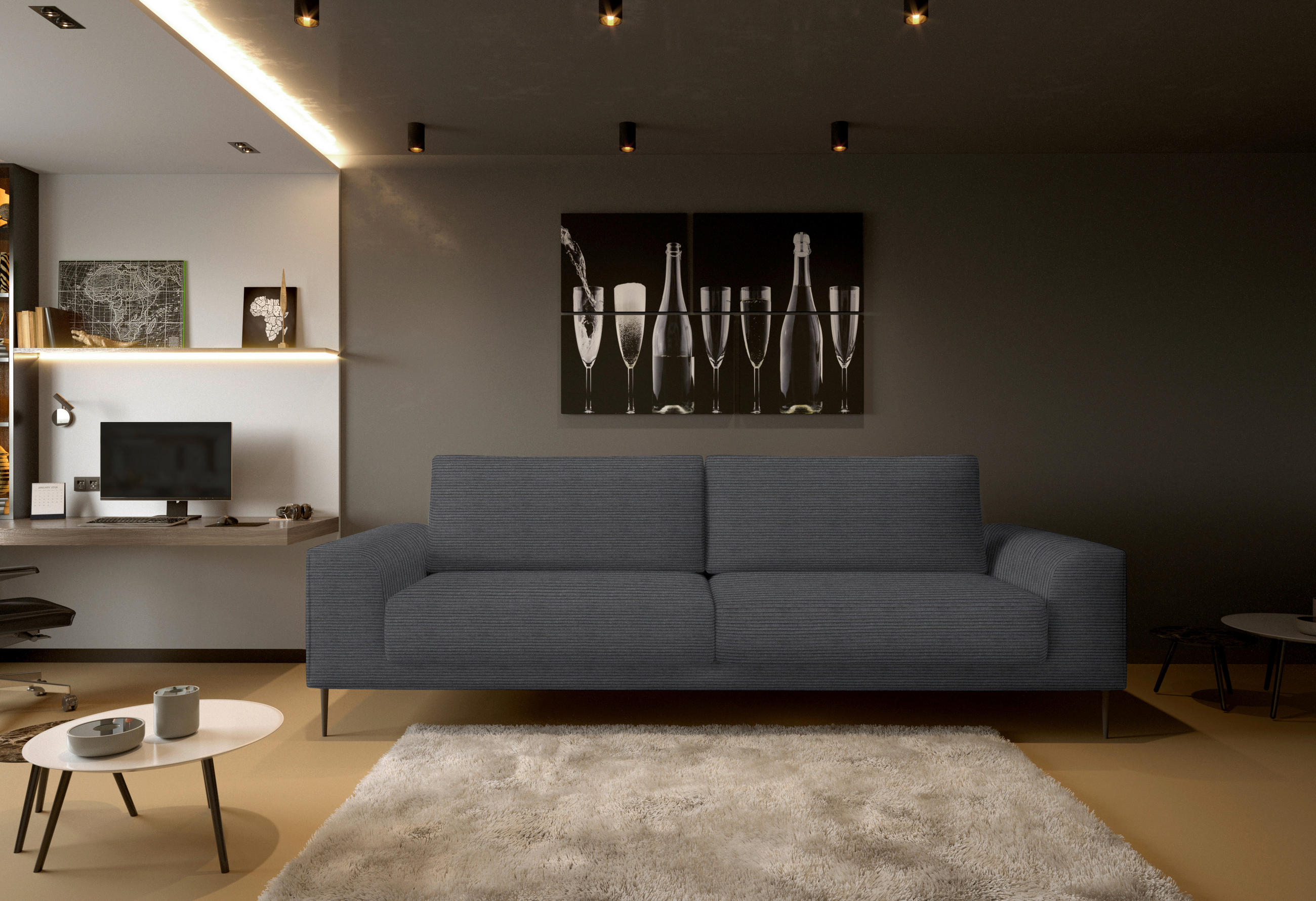 SCHLAFSOFA in Cord Dunkelgrau  - Dunkelgrau/Schwarz, Design, Textil/Metall (250/89/105cm) - Welnova